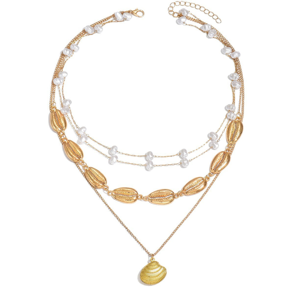 Wholesale seashell necklaces - cross-border, light luxury, high-end summer metal pendant women's fashion multi-layer vacation style choker necklace