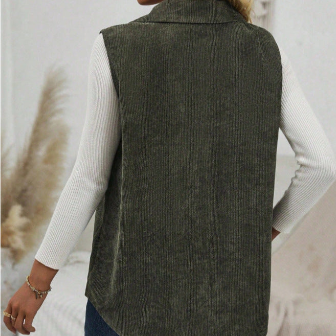 Women's flap detail button-front corduroy vest jacket - european & american style