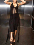 Women's foreign trade summer  new fashion tie-up sexy asymmetrical tassel top and skinny shorts set