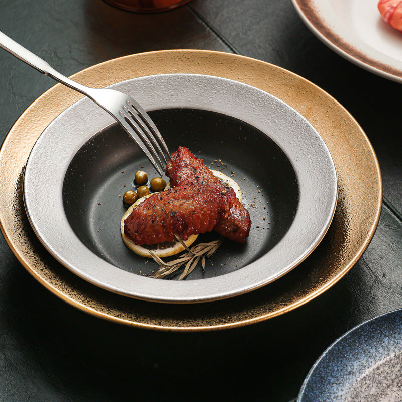 Japanese retro ceramic dinnerware - western dessert, straw hat plate, restaurant hot pot, soup plate, fruit salad, snack deep dish