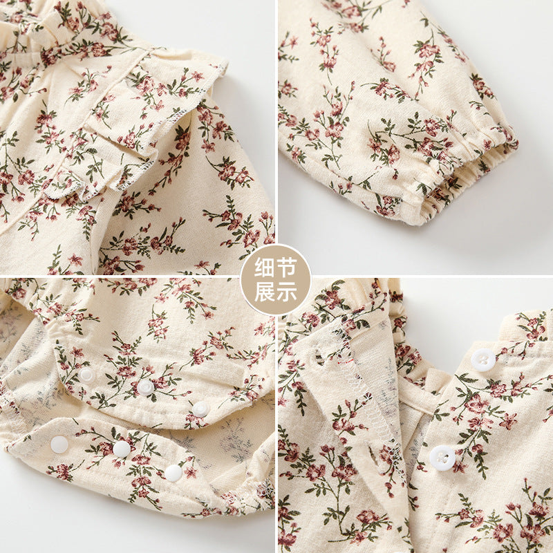 Baby romper  spring/autumn new collection - country style red floral print bodysuit with lace collar