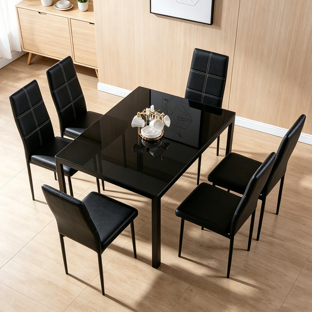 export tempered glass dining table and chair set, rectangular dining table and chair set for export, minimalist cafe restaurant table