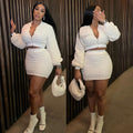 European and american cross-border women's clothing:  new fashion casual slim-fit bubble zipper top and bodycon skirt set