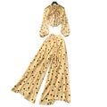 Lightly mature eleganttwo-piece set women's classy sense bows pleated polka dot chiffon topshigh waistloose casual pants