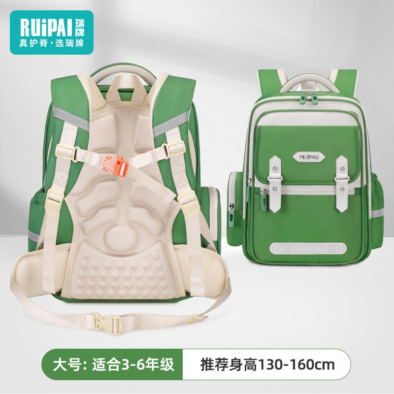 Rui brand primary school students spine care schoolbag for grades 5-6, large-capacity burden reduction for men and women, water-proof children's cloud schoolbag for men