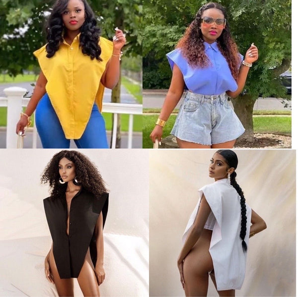 women's clothing European and American fashion personalized sleeveless lapel cardigan shirt, solid color shirt with a sense of design