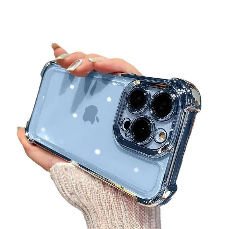 Electroplated four-corner anti-drop airbag case for iphone 15, 16, and 17 - precision cut, full coverage, transparent protective shell