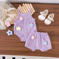 Children's clothing  fashion children's clothing cross-border stereo flower purple suspender top + shorts