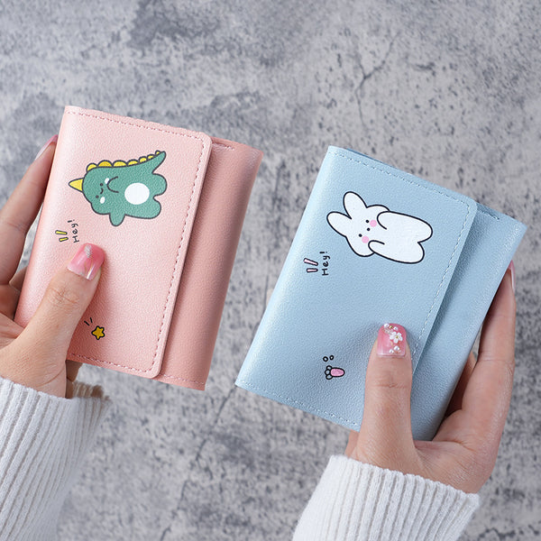Korean version of small wallet women's three-fold short print cute simple student multi-card change bag cartoon women's wallet