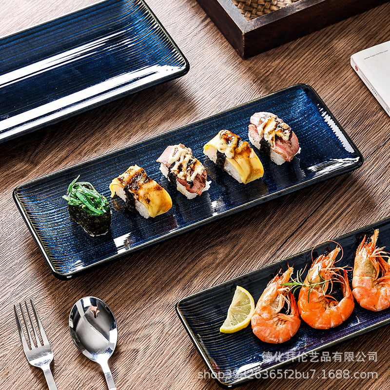 Japanese kiln-turned creative sushi ceramic plate, restaurant hotel large bench sushi dish dessert plate