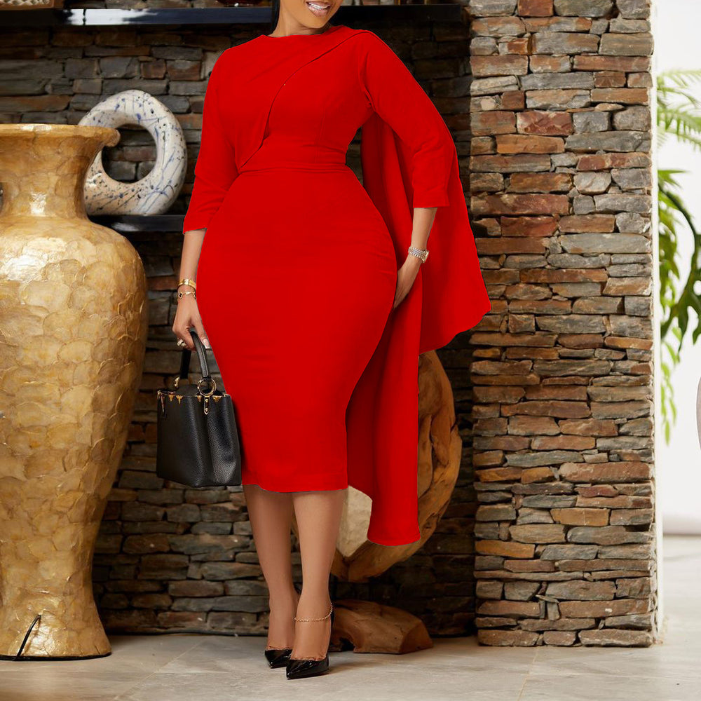 D331  foreign trade women's clothing  new arrival elegant solid color bodycon african plus size european and american dress