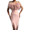 cross-border new spring/summer european and american style women's camisole feather dress - banquet, slim-fit, elegant, figure-flattering, sleeveless evening gown