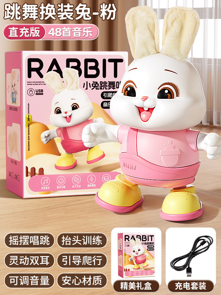 Electric dancing rabbit toy for infants and toddlers - crawling, head-up training, singing, newborn early education, and dress-up fun