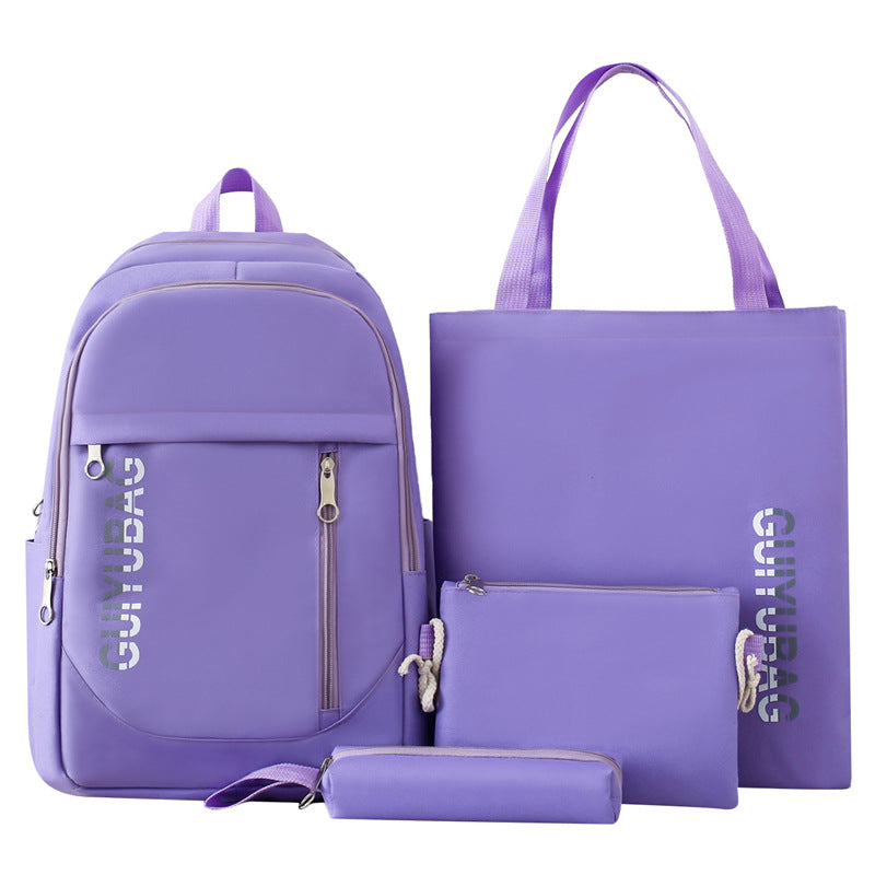 Primary and secondary school students schoolbag large-capacity bag simple solid color versatile backpack new fashion trend backpack
