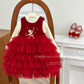 Girls' fleece-lined dress  - stylish red little girl's dance princess tutu dress