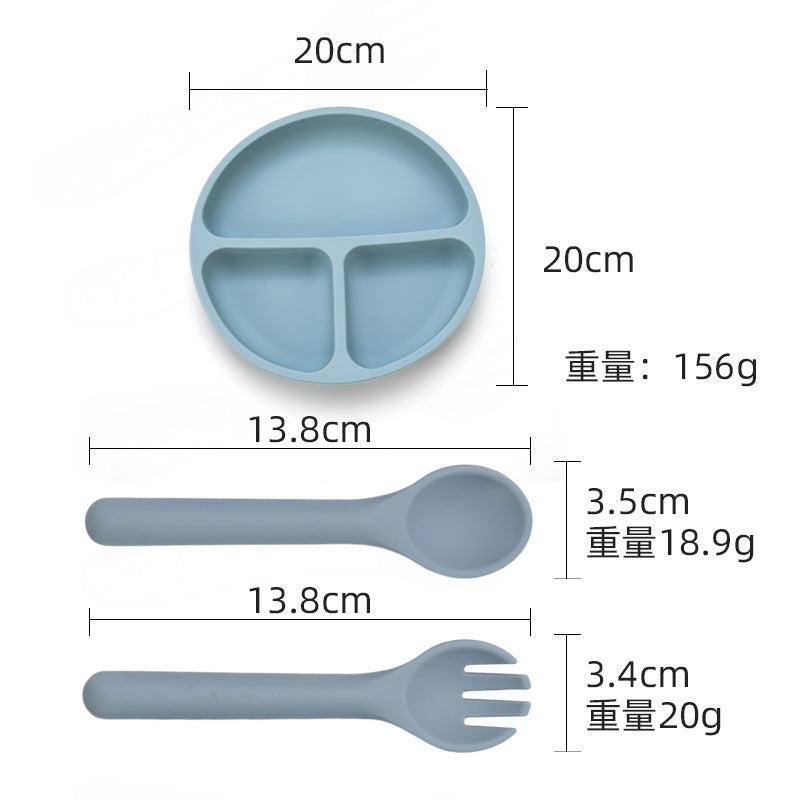 Food grade silicone infant plate fork spoon complementary food tableware preschool children eating silicone tableware set custom