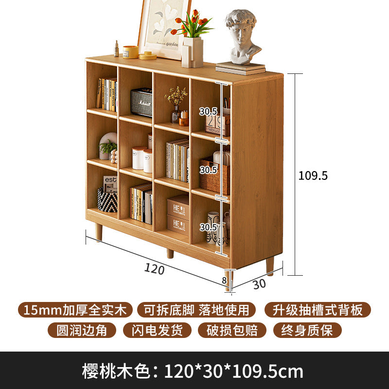 Solid wood short bookcase Walnut color locker American small cabinet Living room rack Record storage cabinet Locker