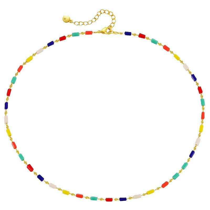 Amazon new arrival: ethnic style necklace - 18k gold plated copper, unique exotic design, mixed color seed bead necklace with premium texture