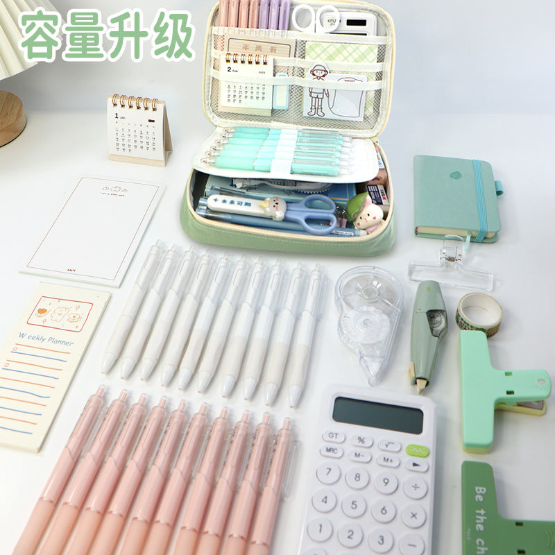 Cross-border  student pencil bag, simple Japanese stationery bag ins large-capacity female high-value handbook stationery box