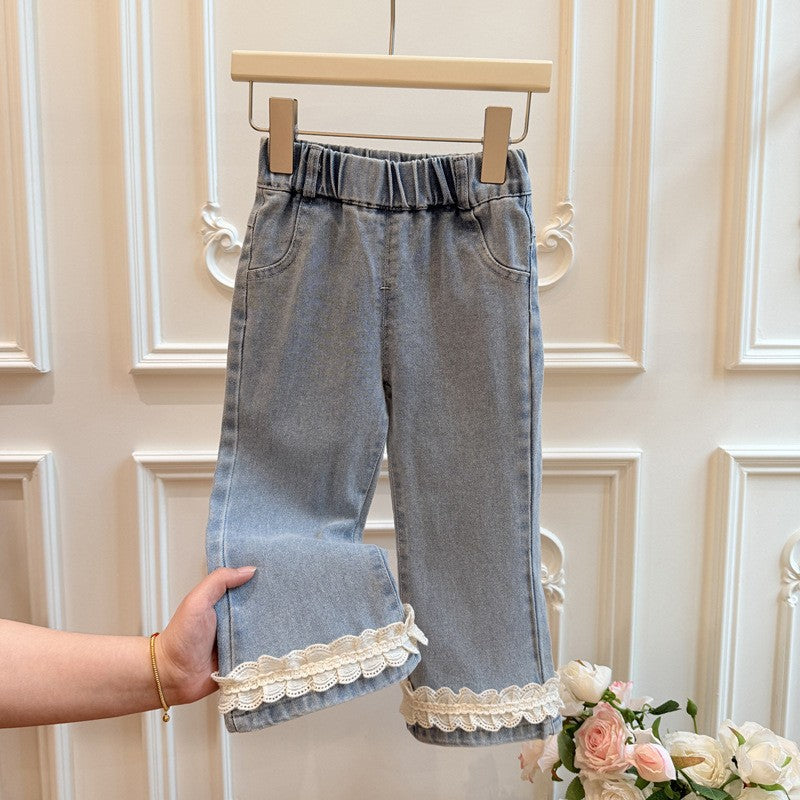 New spring girls' jeans: trendy and versatile outerwear for baby girls, stylish and chic casual pants for kids