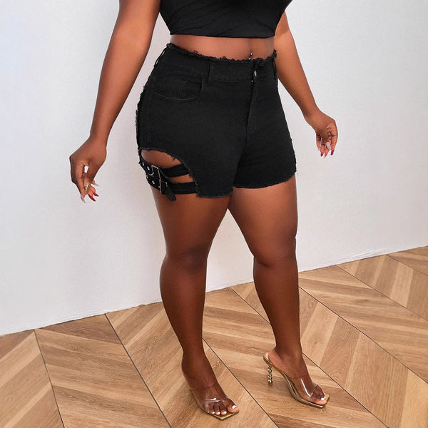 Cross-border new summer nightclub night show women's clothing high-waisted denim shorts Spice girl jeans ripped and thin super shorts