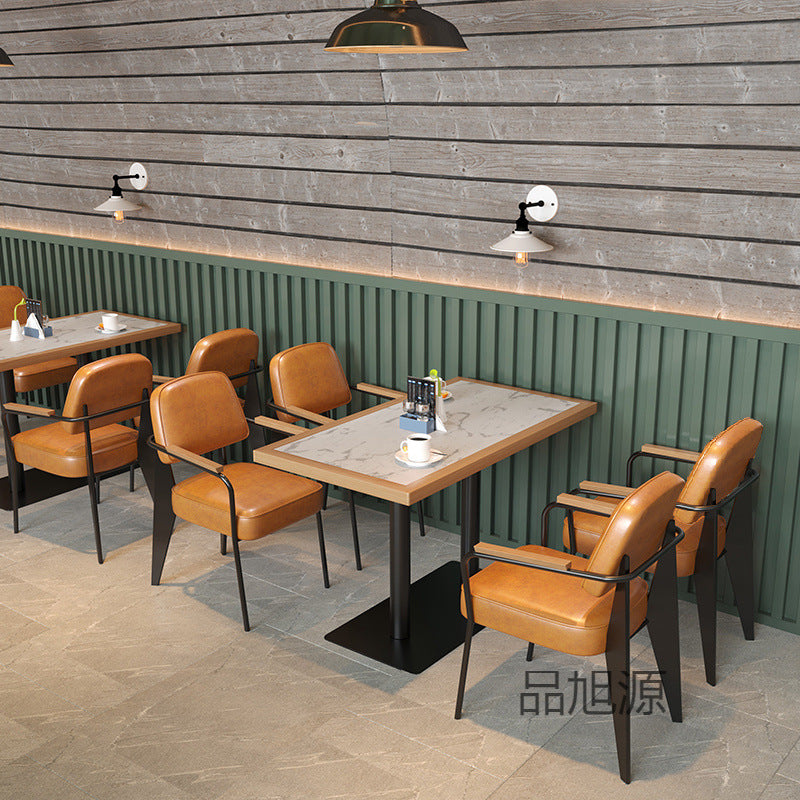 American restaurant Solid wood rock slab table and chair combination Cafe Dessert shop Western restaurant Retro long table Bistro square table