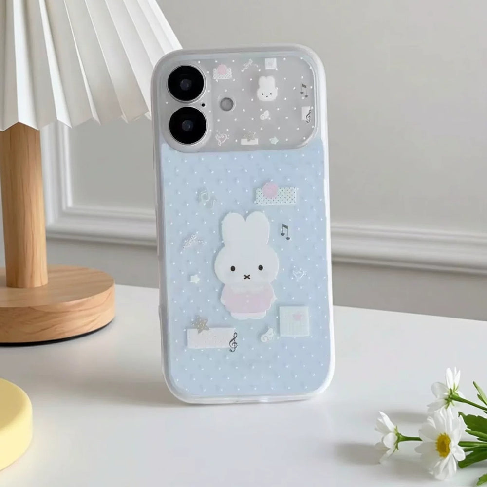 Light blue fresh style suitable for apple 18promax polka dot music white rabbit mobile phone case iphone17 realm case
