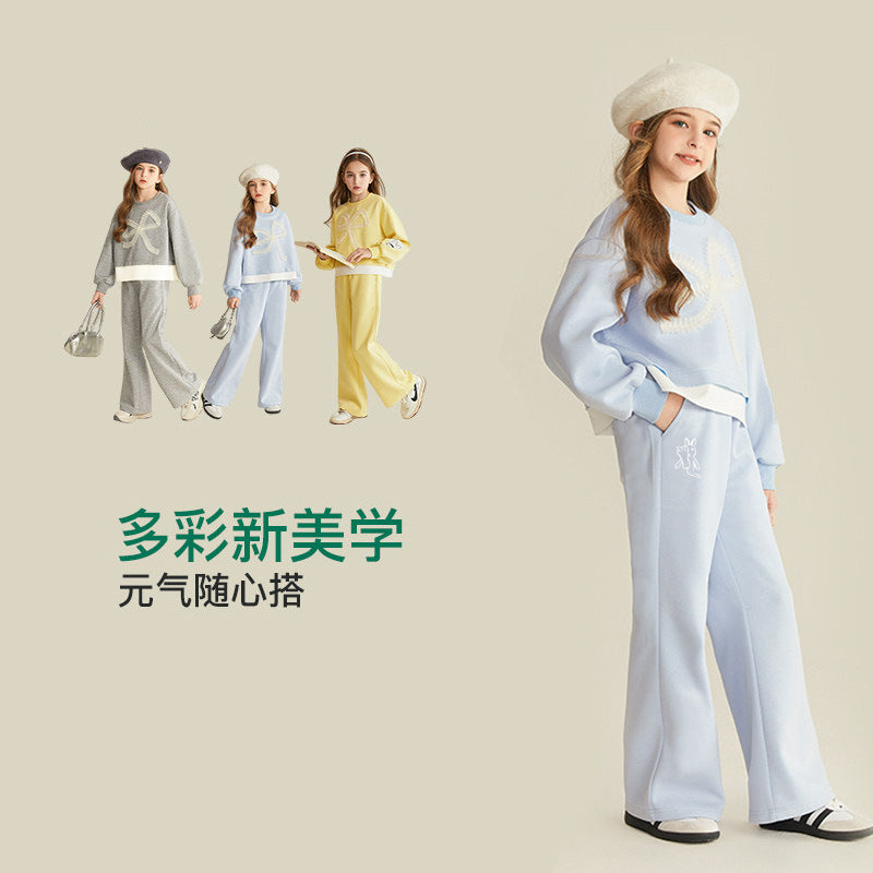 girls' spring tracksuit set - korean style casual two-piece outfit for kids and teens - trendy preppy look
