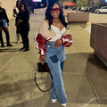 European and american cross-border women's clothing:  casual women's jeans, streetwear fashion color block patchwork trendy straight-leg pants