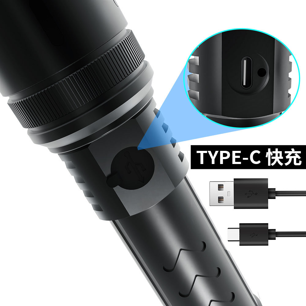 Customized  white laser digital display strong light flashlight type-c charging outdoor digital display tactical flashlight