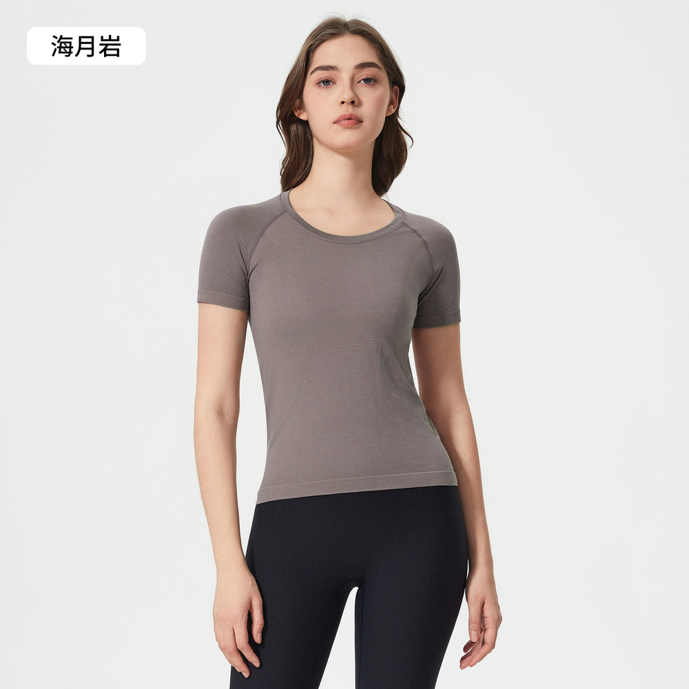 Summer seamless one-piece knit crew neck yoga top - slim fit, quick-dry, breathable running & workout short sleeve tee for women - d25073