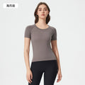 Summer seamless one-piece knit crew neck yoga top - slim fit, quick-dry, breathable running & workout short sleeve tee for women - d25073