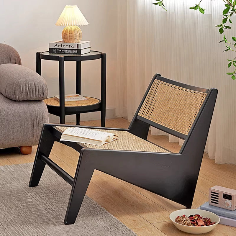 Scandinavianretro solid wood casual chair for home chandigarh single sofa wabi-sabi style rattan medieval balcony lounge chair