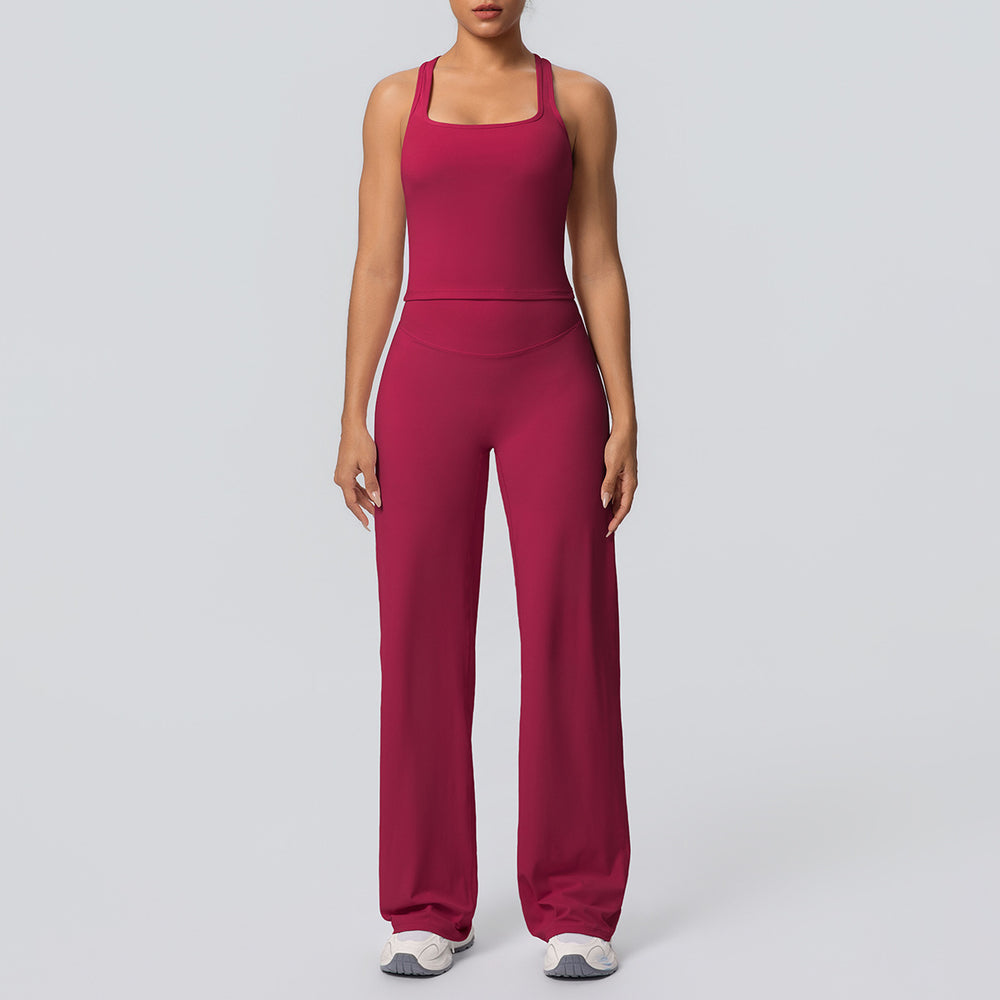 Outdoor casual running fitness yoga outfit - quick-dry, breathable, sexy racerback high-waisted straight-leg pants sports set