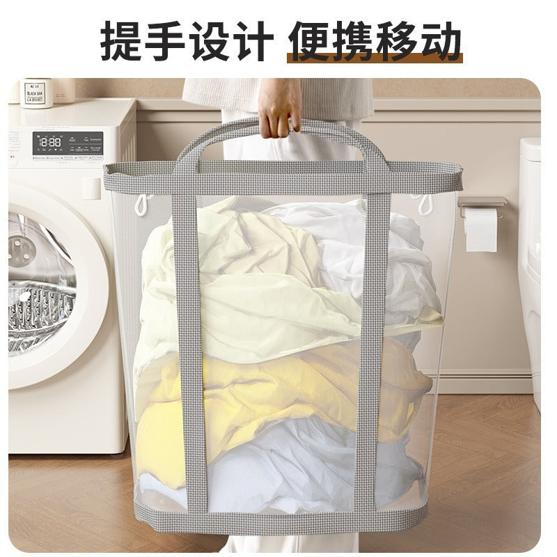Portable household mesh nylon dirty clothes, bathroom debris sorting, large-capacity storage, hanging portable dirty clothes basket