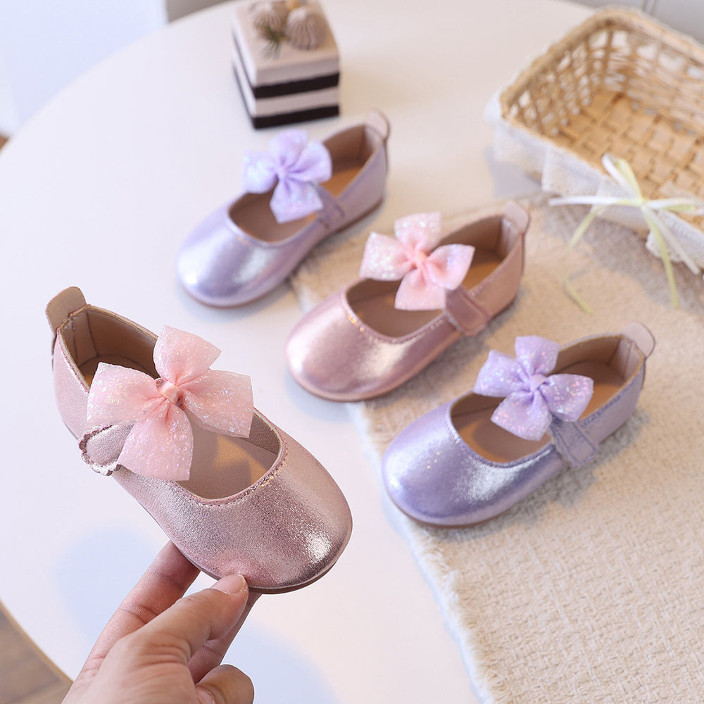 girls' shiny bow princess shoes - spring/autumn soft sole baby first walker single shoes - little girl's velcro mary janes