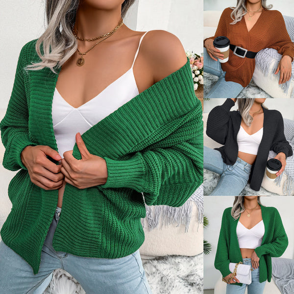 Real shot 2023 autumn and winter European and American casual bat long-sleeved loose cardigan sweater jacket,   women's clothing