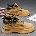 High-top men's shoes spring youth sports waterproofabrasion resistantnon-slipthick solecasualworkwearrotate button boots