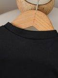 summer girls' outfit: round neck letter print top with sky blue shorts and bow detail - kids' two-piece set