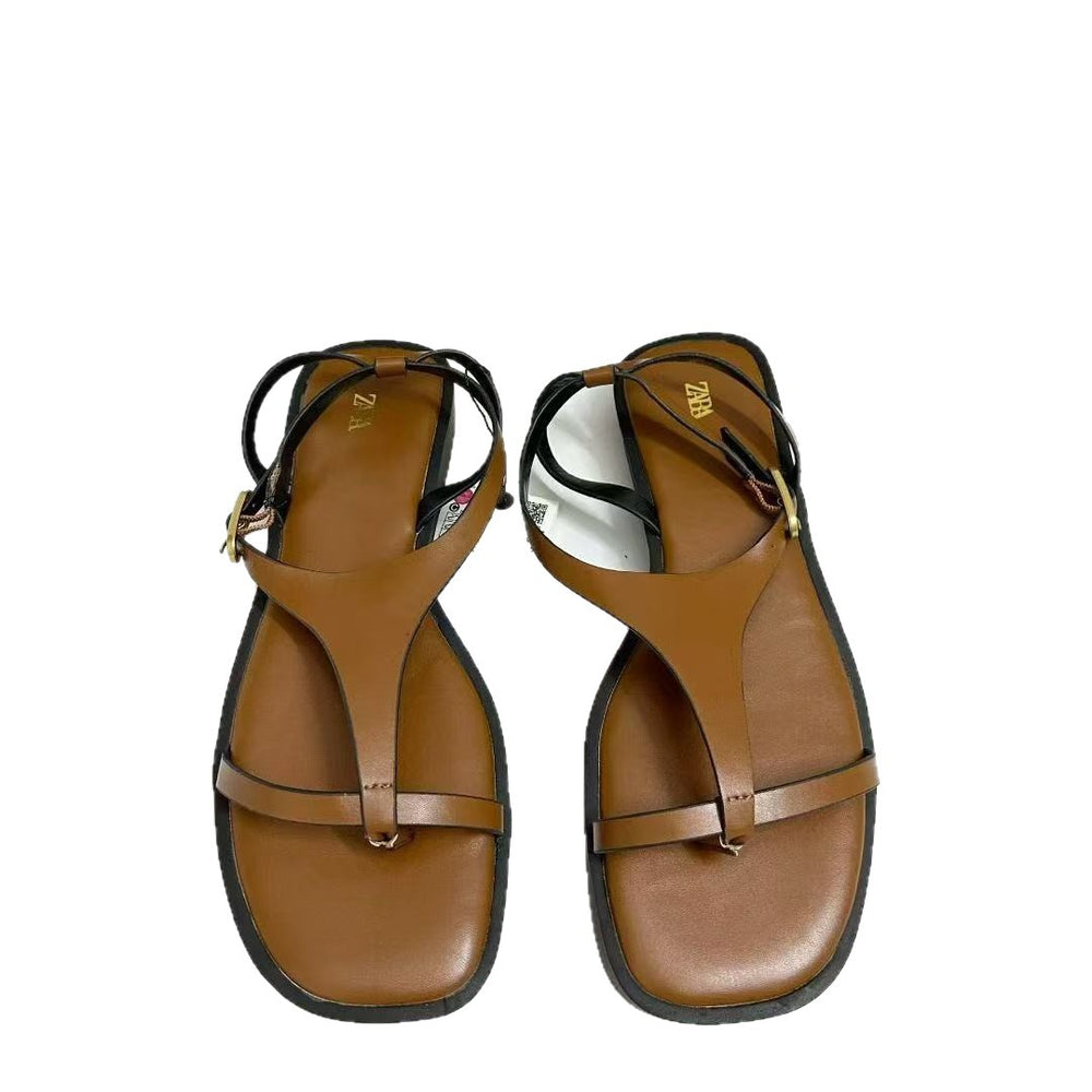 2025 summer heel sandals french retro one strap clip toe roman flats niche versatile summer essentials