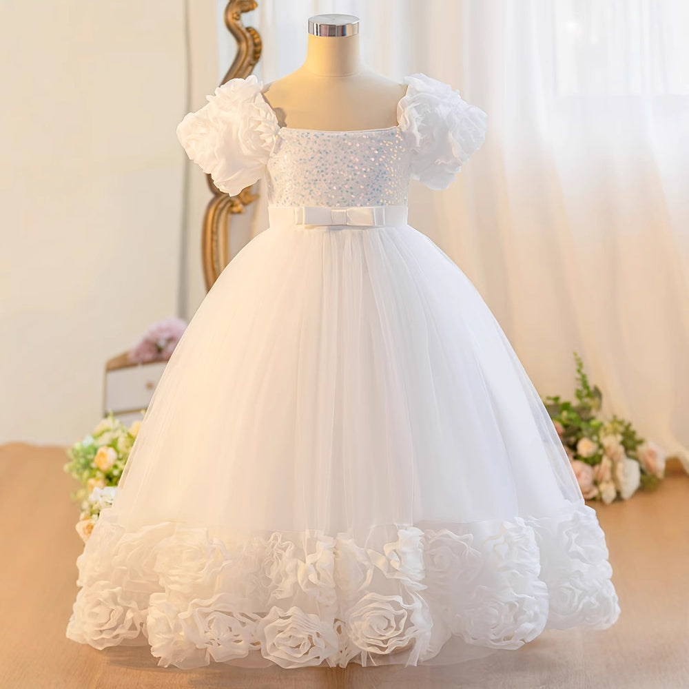 Girls' long princess dress baby dresses kids' tulip sequin host piano performance outfit