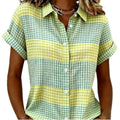 Amazon plaid shirt collar short sleeve shirt women's  summer new casual slim fit everyday top