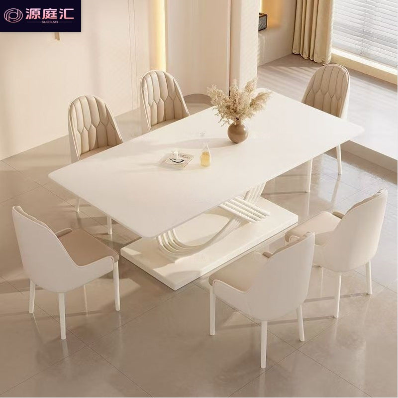 Italian-style sintered stone dining table and chairs - creamy, high-end, modern, minimalist, creative rectangular table for small apartments and home use