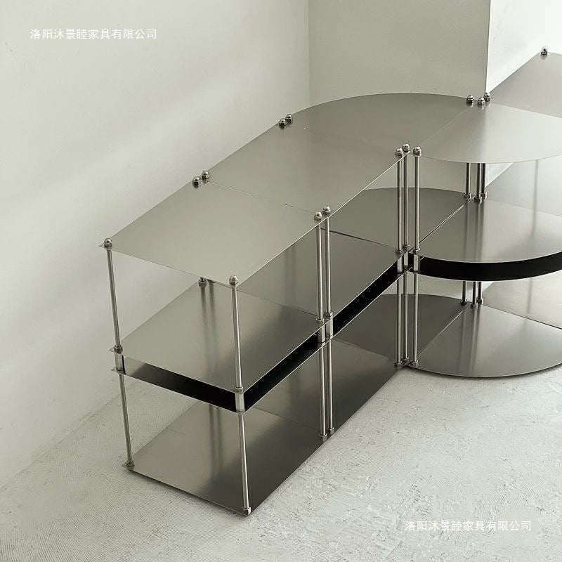 Bauhaus minimalist stainless steel side table coffee table floor-standing multi-tier storage rack metal style display shelf organizer