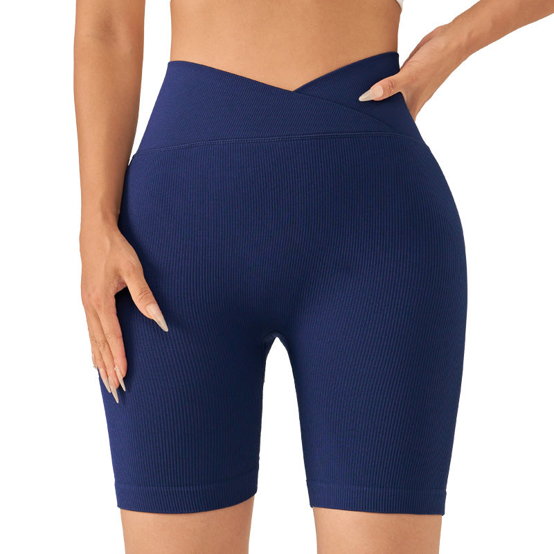 2025 new  seamless knitted threaded yoga shorts women's summer high-waisted belly yoga clothes sports three-point pants