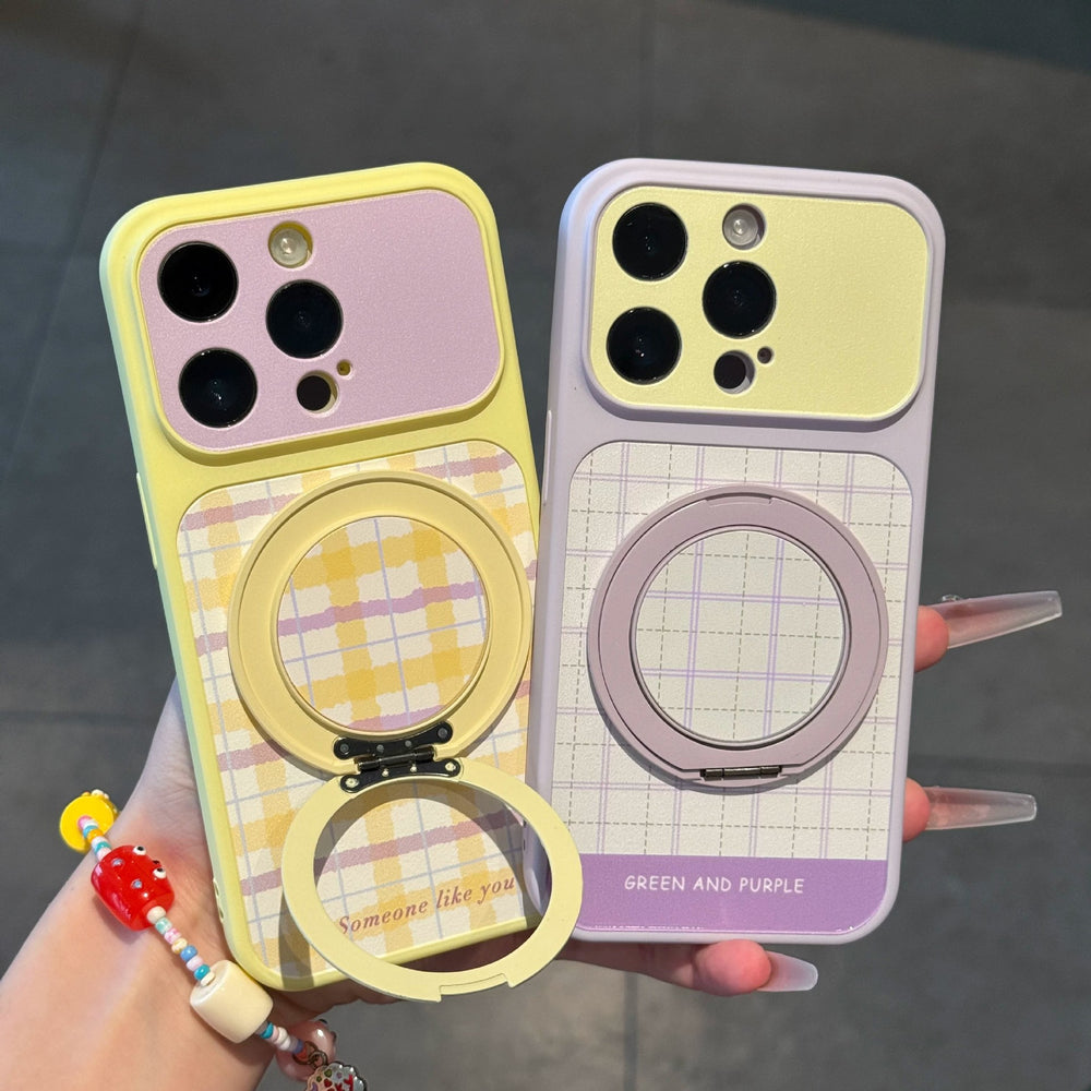 Suitable for instant change to apple 17promax large window mobile phone case contrasting color plaid iphone18 anti-fall protective case 15