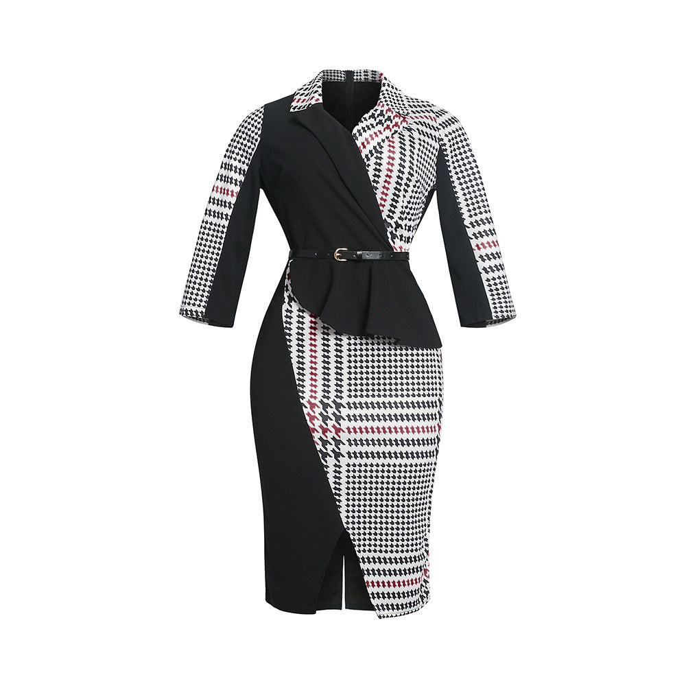 african plus size women's clothing:  &  - elegant v-neck color block houndstooth bodycon dress