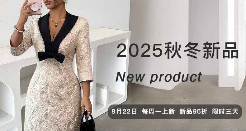 Cross-border European and American casual turtleneck long-sleeved sweater hip skirt dress women's clothing 2025 autumn and winter  independent station