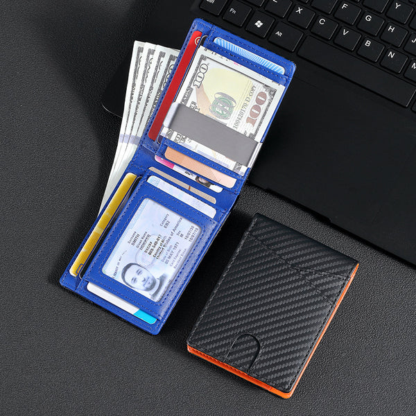 Carbon fiber wallet leather wallet European and American men's wallet rfid dollar wallet dollar wallet wallet fixed logo