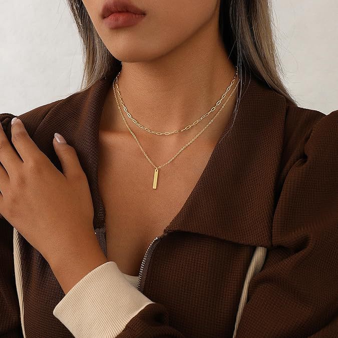 Layered paperclip figaro chain multi-layer necklace set - chic punk style women's jewelry - affordable luxury niche design